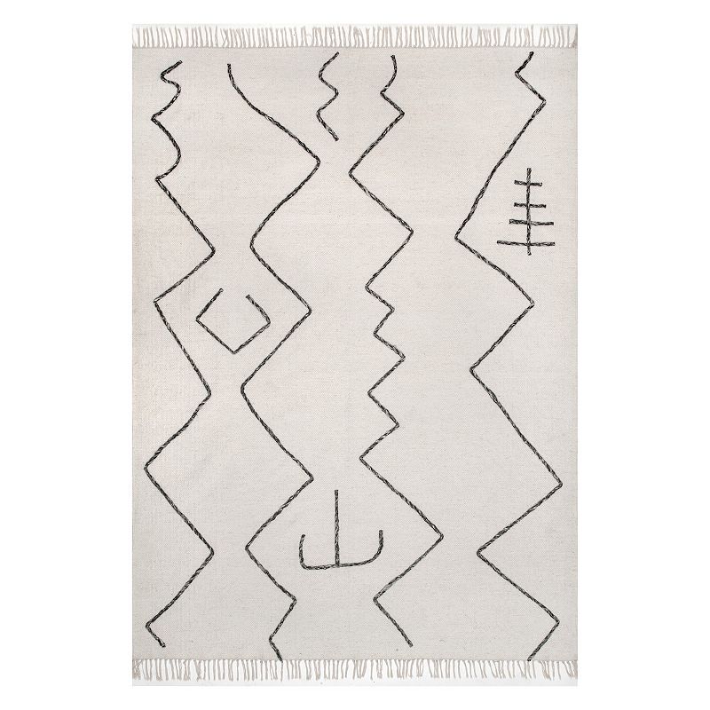 nuLoom Moira Tribal Flatweave Tassel Area Rug, White, 9X12 Ft