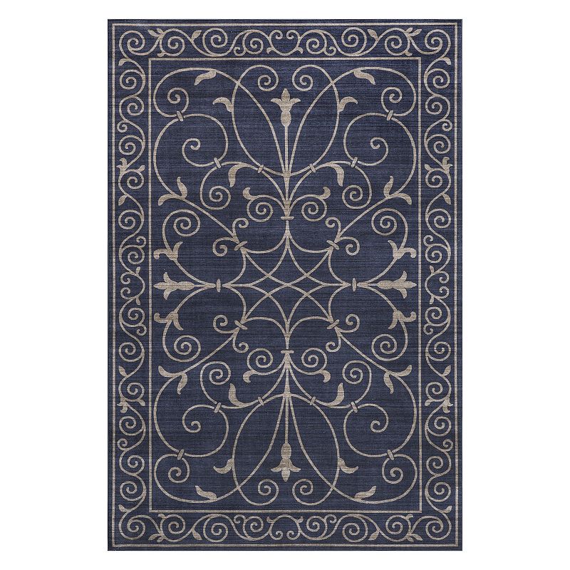 nuLoom Chara Traditional Vines Machine Washable Indoor/Outdoor Area Rug, Blue, 5X8 Ft