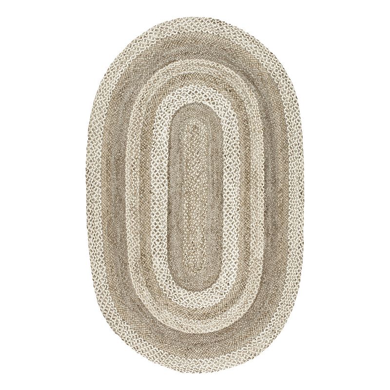 nuLoom Charlene Braided Border Jute Area Rug, White, 8X10FT OVL
