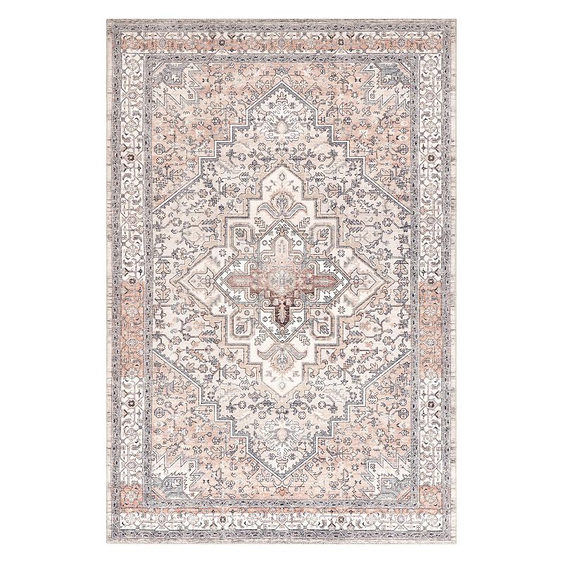 nuLoom Lorrie Persian Medallion Machine Washable Area Rug, White, 8X10 Ft