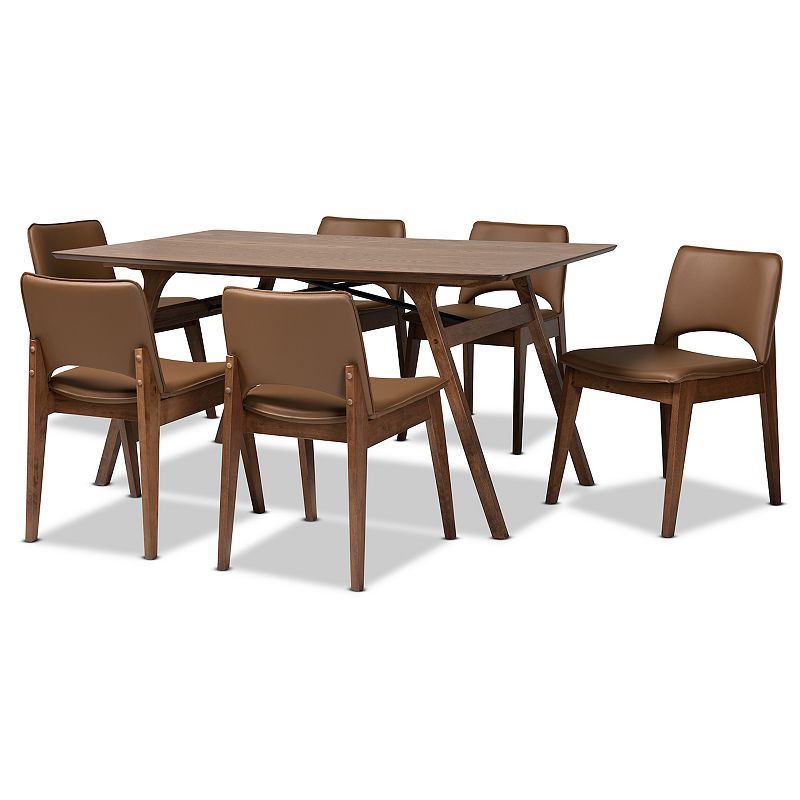 Baxton Studio Afton Dining Table & Chair 7-piece Set, Brown