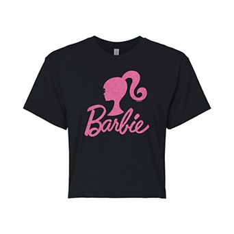 Juniors' Barbie® Glitter Logo Cropped Graphic Tee