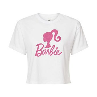 Juniors' Barbie® Glitter Logo Cropped Graphic Tee
