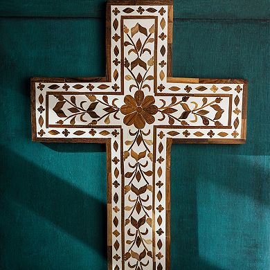 Jodhpur Wood Inlay Wall Cross, Brown