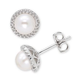 Sterling Silver Cultured Freshwater Pearl & Diamond Accent Earrings
