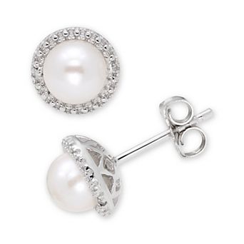 Sterling Silver Cultured Freshwater Pearl & Diamond Accent Earrings