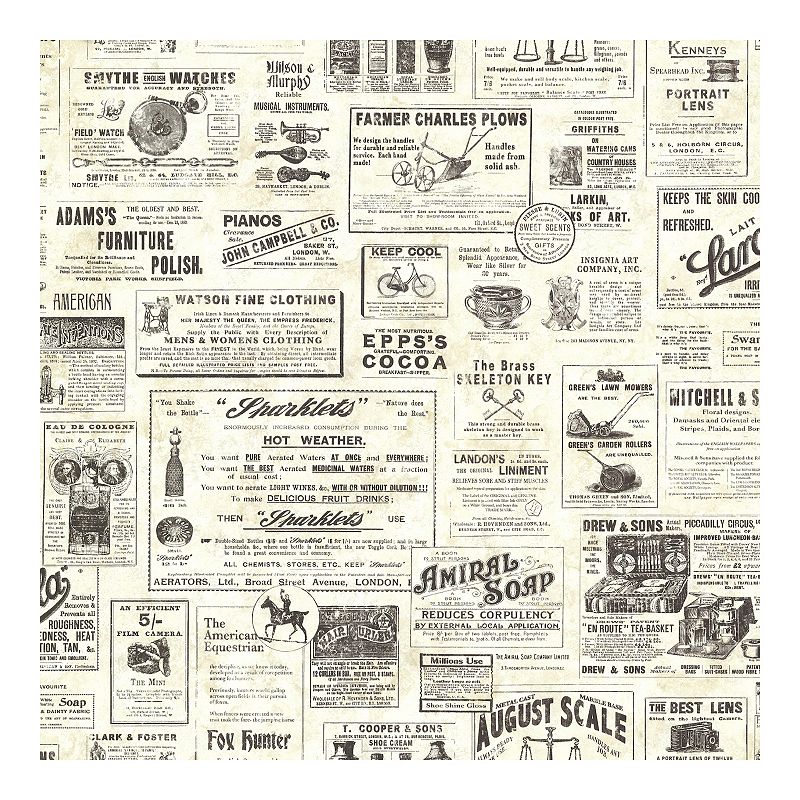 Brewster Home Fashions Adamstown Newspaper Classifieds Wallpaper, White
