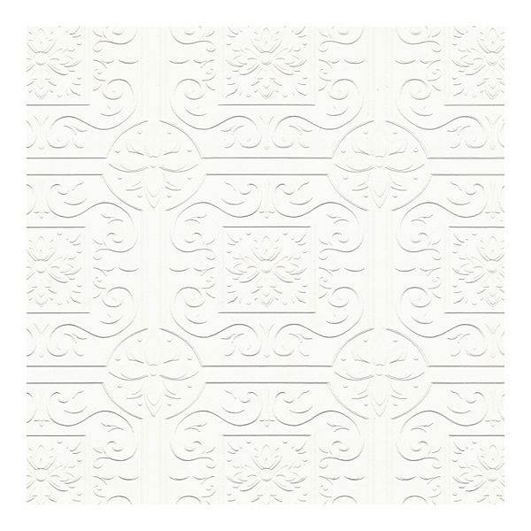 Brewster Home Fashions Faux Tin Ceiling Scroll PrePasted Wallpaper