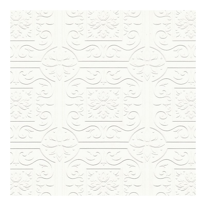 Brewster Home Fashions Faux Tin Ceiling Scroll Pre-Pasted Wallpaper, White