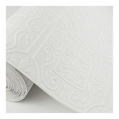 Brewster Home Fashions Faux Tin Ceiling Scroll Pre-Pasted Wallpaper