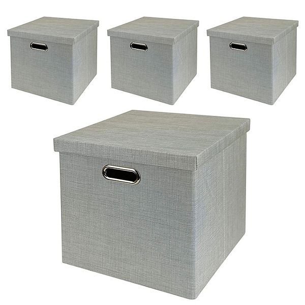 Posprica 13 x 13 Inch Square Collapsible Fabric Storage Cubes, Silver