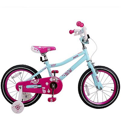 Joystar Paris 18 Inch Ages 5 to 9 Girls Training Wheel Kickstand Bike Blue Pink