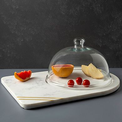 GAURI KOHLI Bavaria Marble Cheese Board With Glass Cloche
