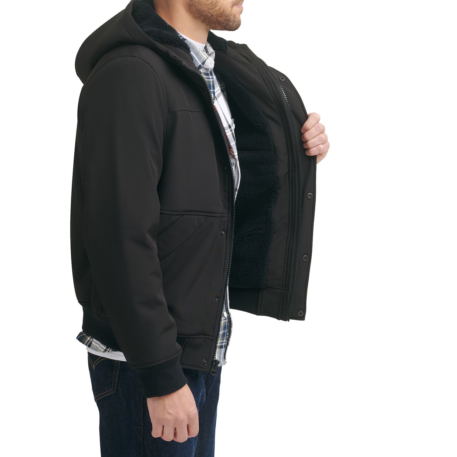 Levi's Men's Mixed Media Color Block Sherpa Hoody, Olive, Medium