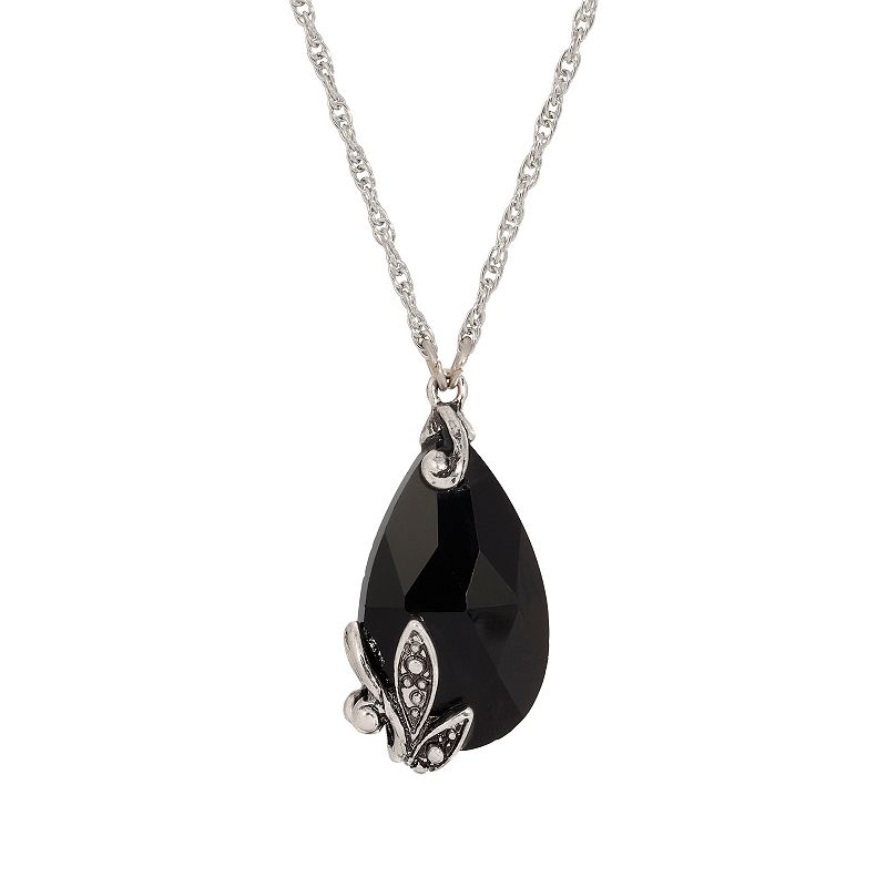 1928 Silver Tone Teardrop Necklace, Womens, Black
