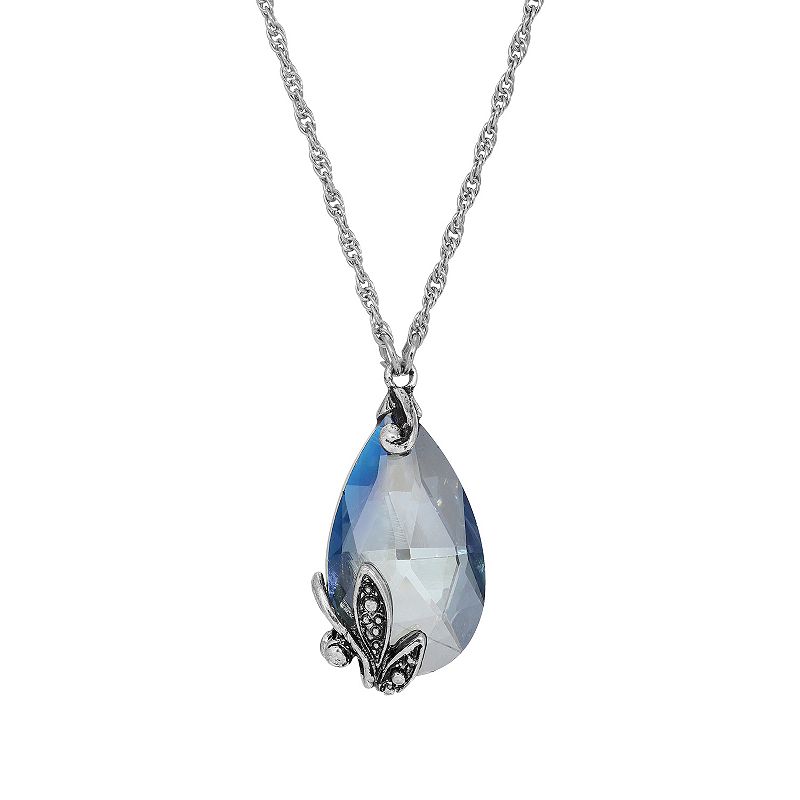 1928 Silver Tone Teardrop Necklace, Womens, Blue
