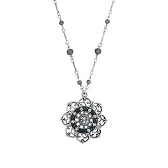 1928 Silver Tone Blue Flower Necklace