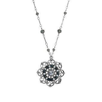 1928 Silver Tone Blue Flower Necklace