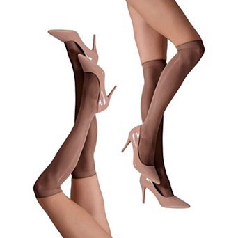 LECHERY® Set of Two Lustrous Silky Shiny Sheer Dress Knee-high Stockings Socks