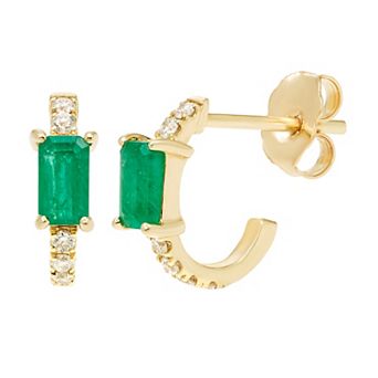 The Regal Collection 14k Gold Emerald & 1/8 Carat T.W. Diamond Huggie Stud Earrings