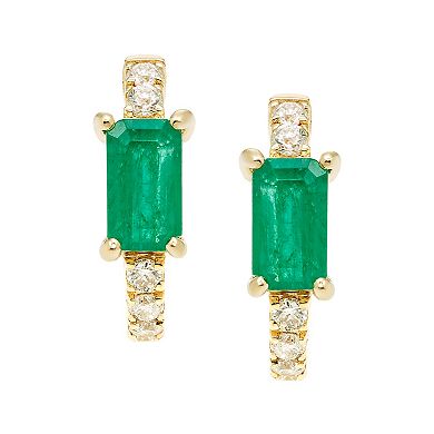 The Regal Collection 14k Gold Emerald & 1/8 Carat T.W. Diamond Huggie Stud Earrings