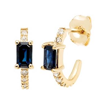 The Regal Collection 14k Gold Sapphire & 1/8 Carat T.W. Diamond Huggie Earrings