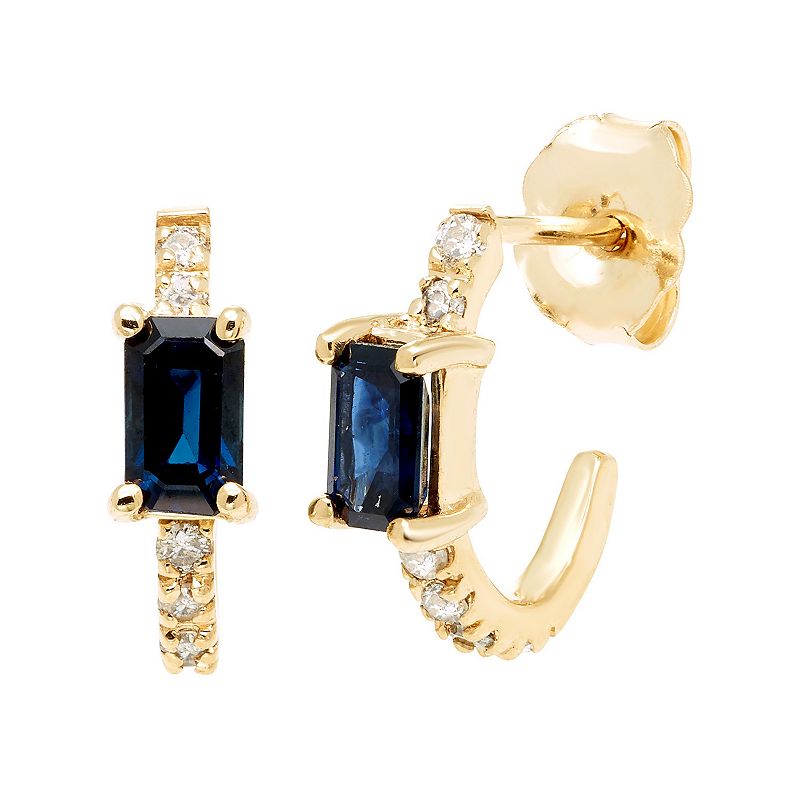 The Regal Collection 14k Gold Sapphire & 1/8 Carat T.W. Diamond Huggie Earr