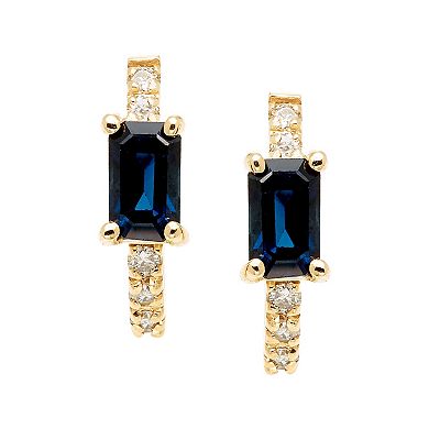 The Regal Collection 14k Gold Sapphire & 1/8 Carat T.W. Diamond Huggie Earrings