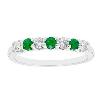 The Regal Collection 14k White Gold Emerald & 1/8 Carat T.W. Diamond Stackable Ring
