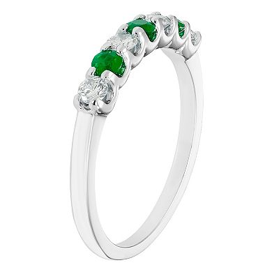 The Regal Collection 14k White Gold Emerald & 1/8 Carat T.W. Diamond Stackable Ring