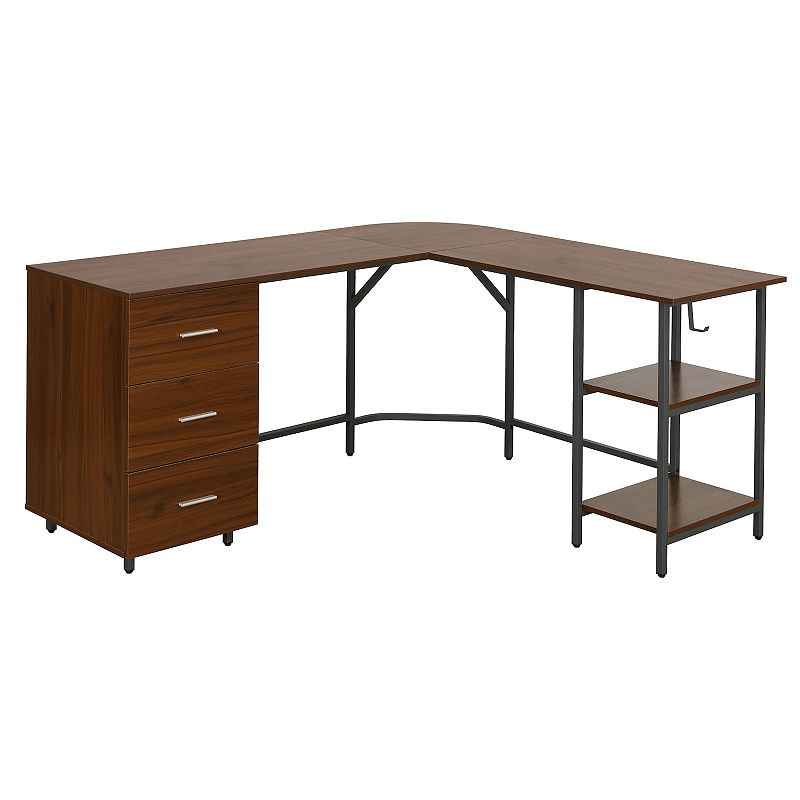 Techni Mobili L-Shape Office Desk & Storage Unit, Brown