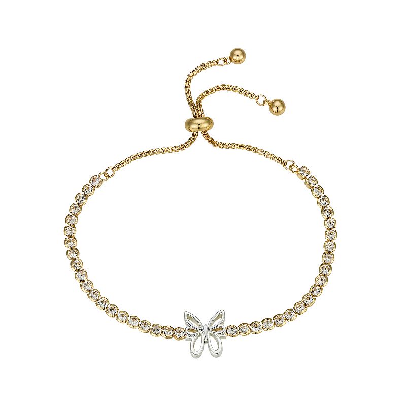 Brilliance 14k Two-Tone Gold Flash-Plated Crystal Butterfly Adjustable Brac