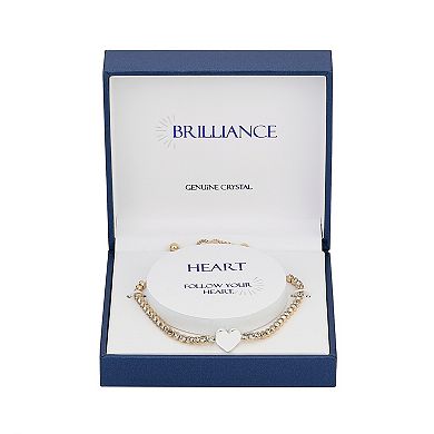 Brilliance 14k Two-Tone Gold Flash-Plated Crystal Heart Adjustable Bracelet