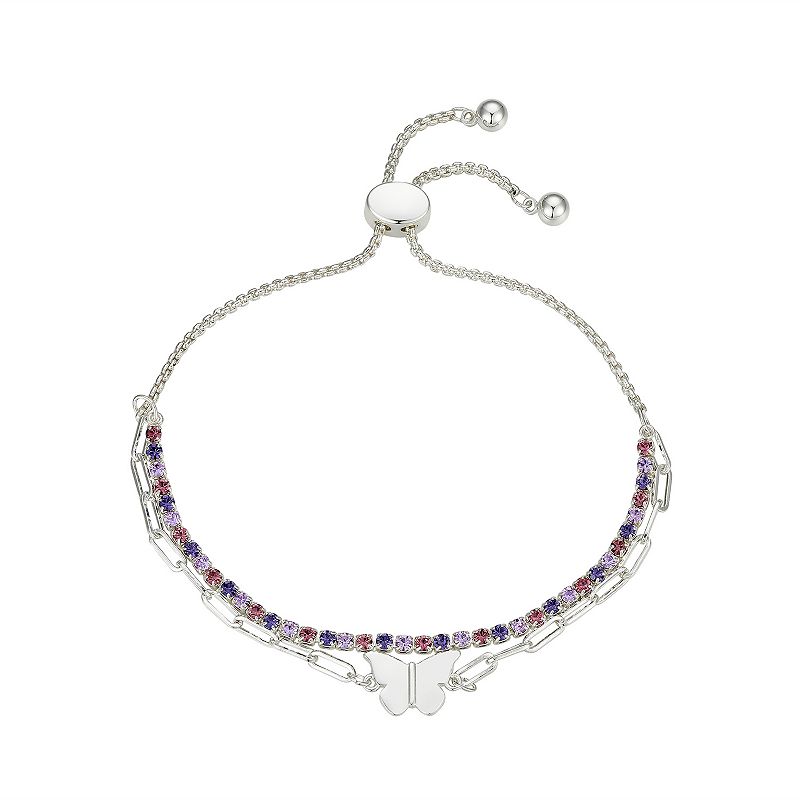 Brilliance Fine Silver Plated Multi Purple Crystal & Butterfly Link Chain B