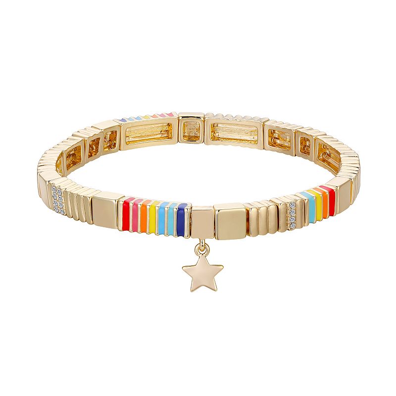 Love This Life Star Charm & Multicolored Tile Stretch Bracelet, Womens
