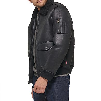 Men's Levi's® Faux Leather Military Jacket with Sherpa Collar