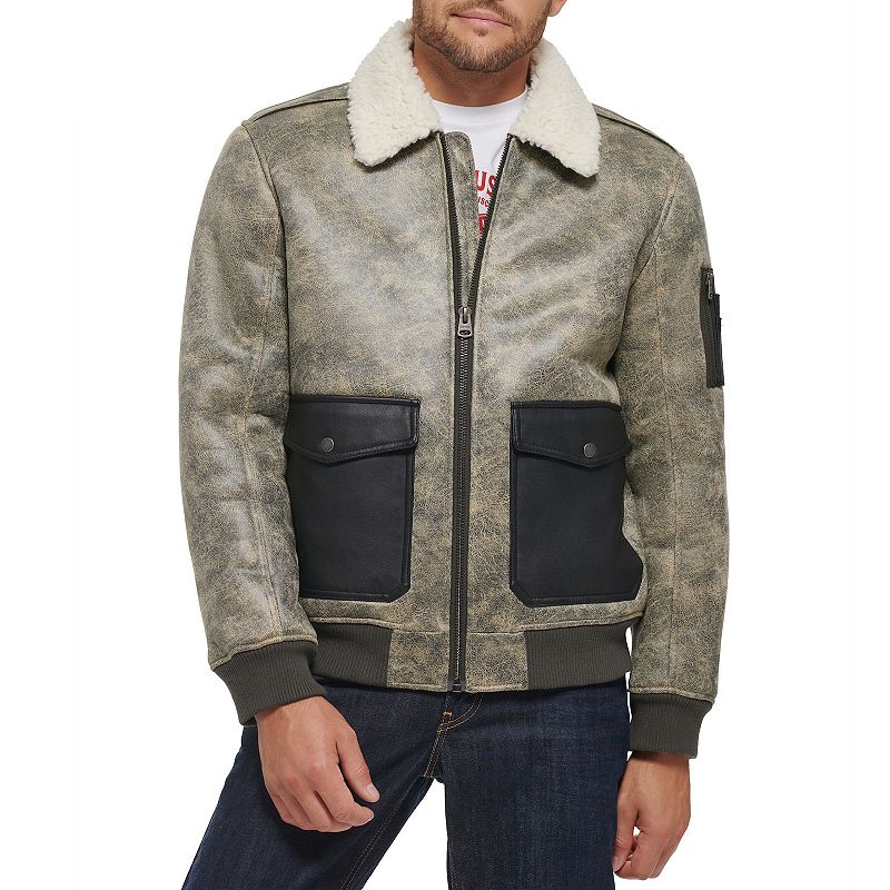 UPC 191900582762 product image for Men's Levi's® Faux Leather Military Jacket with Sherpa Collar, Size: XL, Grey | upcitemdb.com