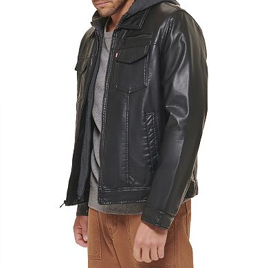 Men's Levi's® Faux Leather Hooded Trucker Jacket