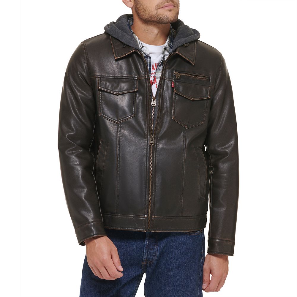 Men's Levi's® Faux Leather Hooded Trucker Jacket