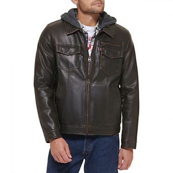 Men's Levi's® Faux Leather Hooded Trucker Jacket