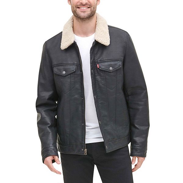 Men's Levi's® Faux Leather Trucker Jacket with Sherpa Lined Collar
