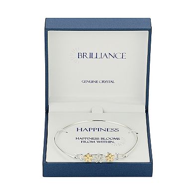 Brilliance 14k Two-Tone Gold Flash-Plated Crystal Triple Flower Catch Bangle Bracelet