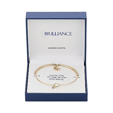 Brilliance 14k Gold Flash-Plated Crystal Open Moon & Star Catch Bangle Bracelet
