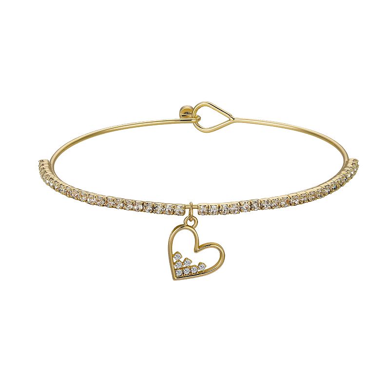 Brilliance 14k Gold Flash-Plated Crystal Open Heart Latch Bangle Bracelet, 