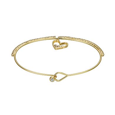 Brilliance 14k Gold Flash-Plated Crystal Open Heart Latch Bangle Bracelet