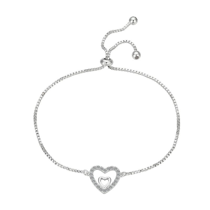 Brilliance Fine Silver Plated Crystal Graduated Heart Adjustable Bracelet, 