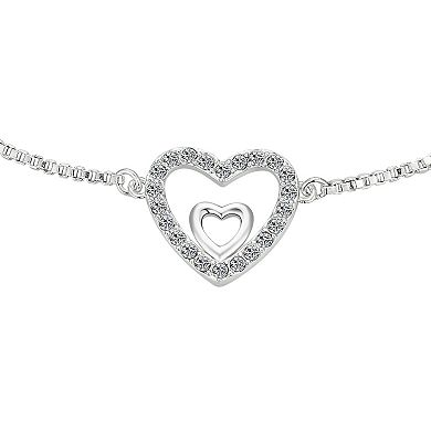Brilliance Fine Silver Plated Crystal Graduated Heart Adjustable Bracelet