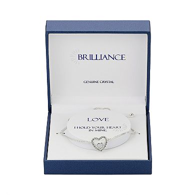 Brilliance Fine Silver Plated Crystal Graduated Heart Adjustable Bracelet