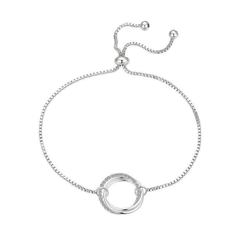 Brilliance Fine Silver Plated Crystal Open Circle Adjustable Bracelet, Wome