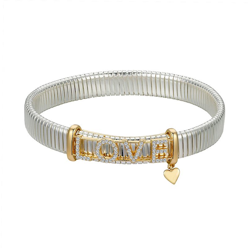 Brilliance 14k Two-Tone Gold Flash-Plated LOVE Heart Stretch Bracelet,
